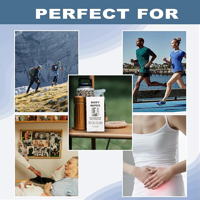 Body Wipes for Women and Men Individually Wrapped Face and Body Wipes, Bath Wipes for Adults No Rinse Personal Cleansing Wipes Travel, Bulk Deodorant for Homeless Shower Wipes for Camping Hiking (50)