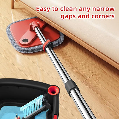 Spin Mop and Bucket Set with Separation Dirty and Clean Water System, Self Wringing 360° Rotating Clean Mop-Head and Bucket Set for Hardwood Tile Marble Floor with 6Pads-Black+Red