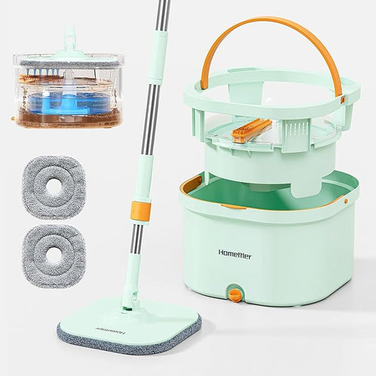 Spin Mop and Bucket Set with Detachable Inner Mop Bucket, Mops and Buckets for Floor Cleaning Includes 2 Replaceable Thick Microfiber Mop Pads