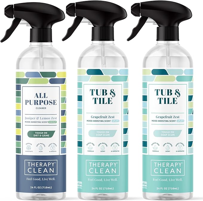 Therapy Clean Tub & Tile + All Purpose Cleaner Bundle – 24 oz Bathroom Cleaner + 24 oz Juniper & Lemon Zest