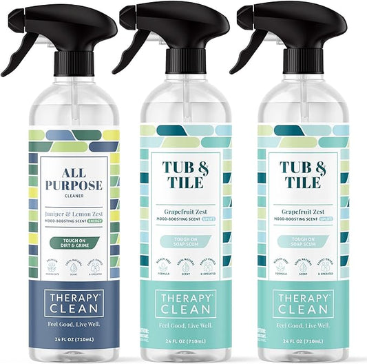 Therapy Clean Tub & Tile + All Purpose Cleaner Bundle – 24 oz Bathroom Cleaner + 24 oz Juniper & Lemon Zest