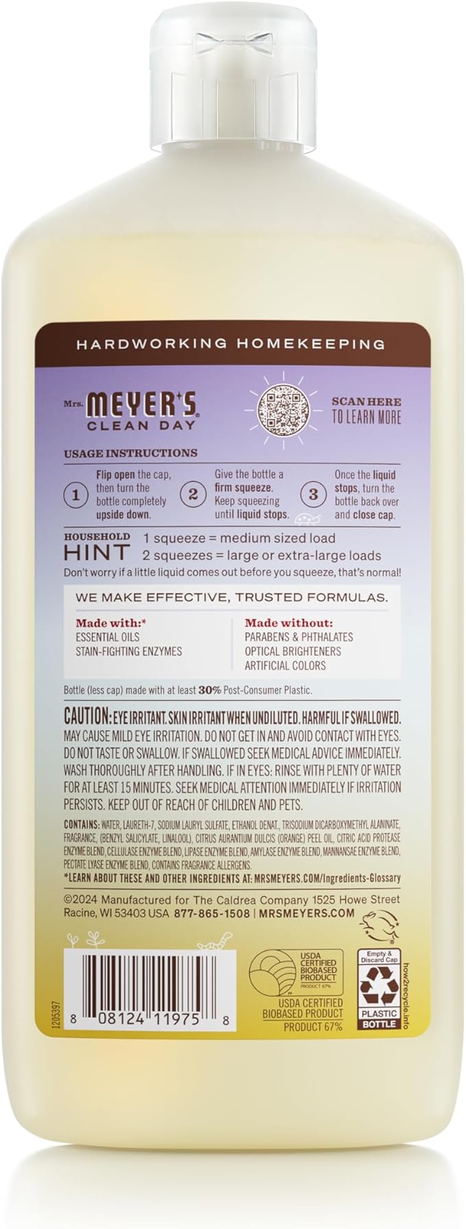 MRS. MEYER'S CLEAN DAY Ultra Concentrated Laundry Detergent, Compassion Flower Scent, 24.3 fl oz