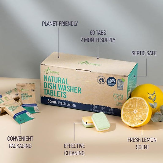 Natural Dishwasher Detergent Tablets - Plant Based Alternative Refill Pack Dishwashing Tabs - Eco-Friendly And Plastic Free Way To Cleaner Dishes - 30/60/90 Refills Dish Washer Soap Pods (60 Pack)