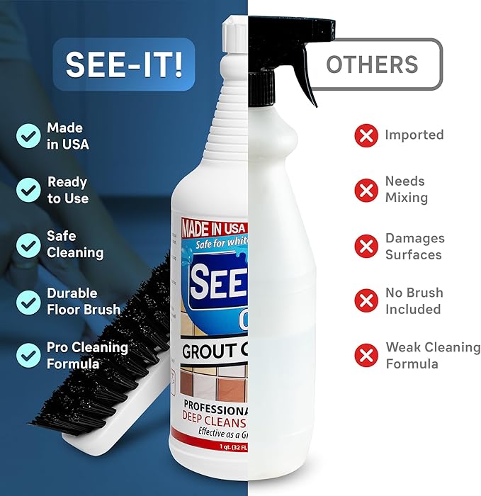 Grout Cleaner 2-Pack with Floor Brush, 32 Fl. Oz. Each, Surface Safe Deep Cleaning Grout & Tile Acid Free Solution & Grout Brush for Tile Floors, Clean