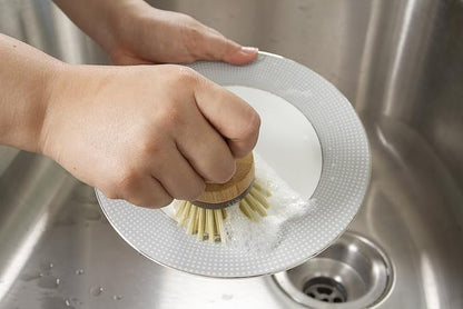 Mini Scrub Brush, Made of Sustainable Bamboo and Recycled Plastic, Scrub Pots, Pans, Vegetables, and More, Pack of 2