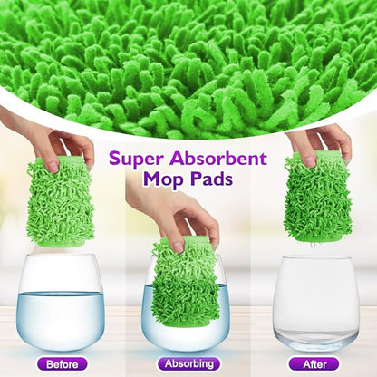 Reusable Mop Pads for Swiffer PowerMop, 8 Pack Microfiber Mop Pad Refill with Scrubber Strips for 13''-15'' SprayMop, Washable Mop Pads Use for Most Floor Types, Designed for Pets - Green