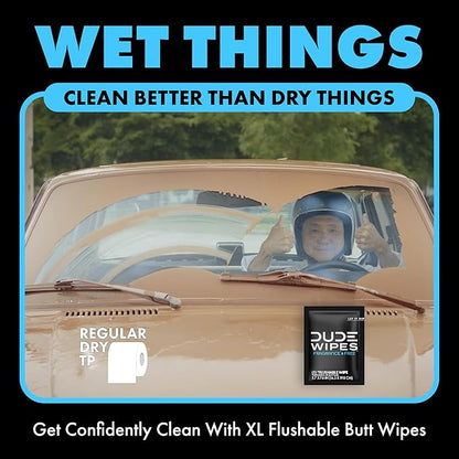 DUDE Wipes - On-The-Go Flushable Wipes - 1 Pack, 30 Wipes - Unscented Extra-Large Individually Wrapped Adult Wet Wipes - Vitamin E & Aloe - Septic and Sewer Safe