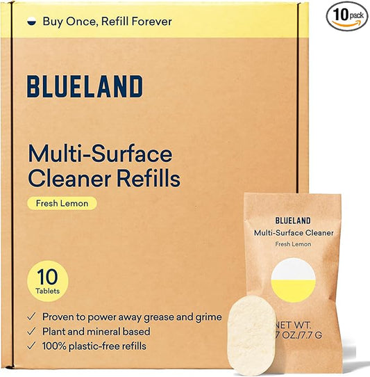 BLUELAND Multi-surface Cleaner, 10-Pack Refill, Fresh Lemon Scent, All-Purpose, Eco-Friendly Cleaning Supplies, 10 x 24 Fl oz