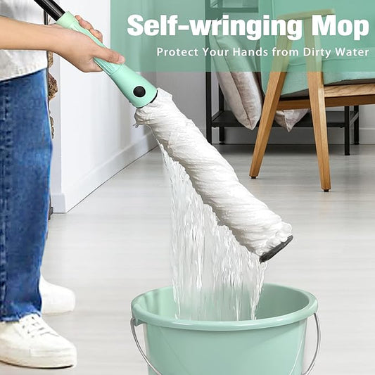 Self Wringing Twist Mop with 57.5 Inches Long Handle, Dry Wet Microfiber Floor Mop with 2 Reusable Heads for Cleaning Hardwood Tile Marble Vinyl Laminate Home Lobby Kitchen Office