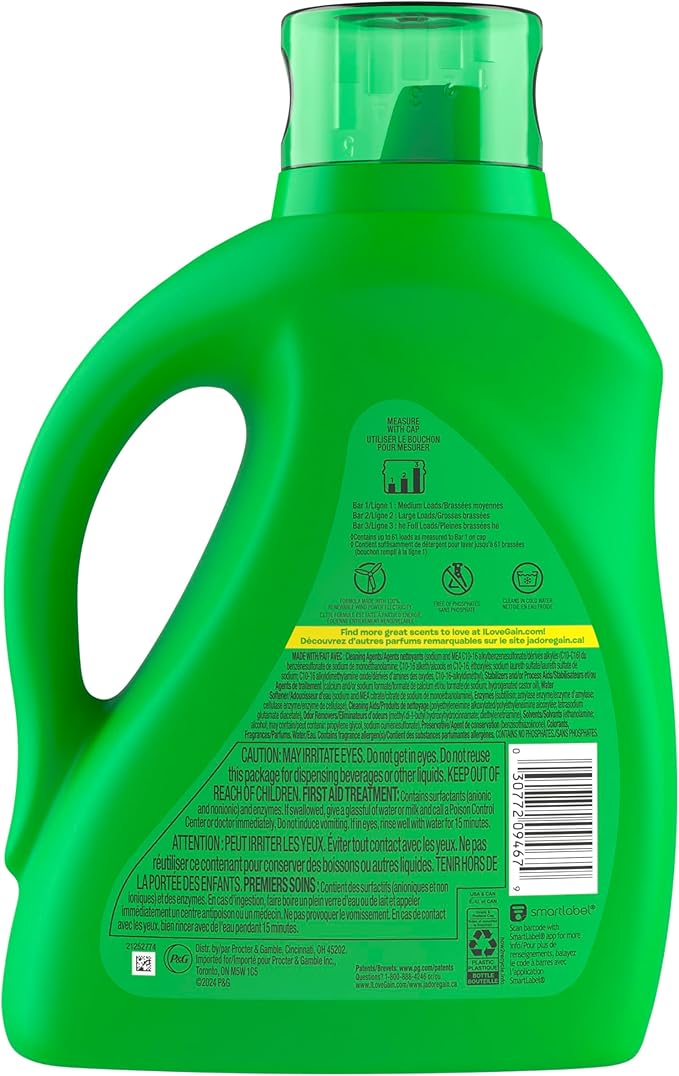 Gain + Odor Defense Liquid Laundry Detergent, Super Fresh Blast Scent, 88 Oz, 61 Loads, HE Compatible