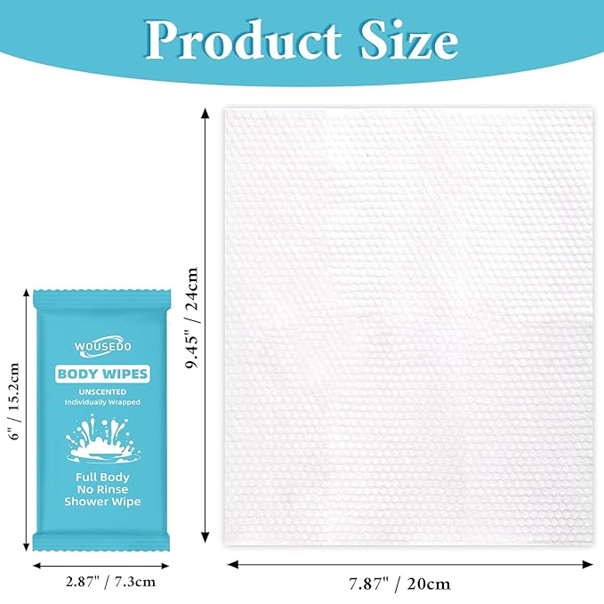 300 Pcs Ultra Thick Soft Large Body Wipes Individually Wrapped(7.87" x 9.45"),Shower Wipes for Adults Bathing No Rinse,Personal Cleansing Wipes for Travel Gym,Bulk Deodorant for Homeless(Blue)