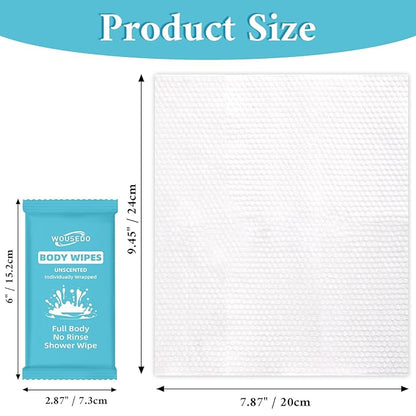 300 Pcs Ultra Thick Soft Large Body Wipes Individually Wrapped(7.87" x 9.45"),Shower Wipes for Adults Bathing No Rinse,Personal Cleansing Wipes for Travel Gym,Bulk Deodorant for Homeless(Blue)