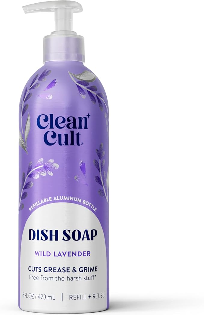 Cleancult -Wild Lavender - Liquid Dish Soap - Refillable Aluminum Bottle - Dish Soap that Cuts Grease & Grime - 16 oz - 1 Pack