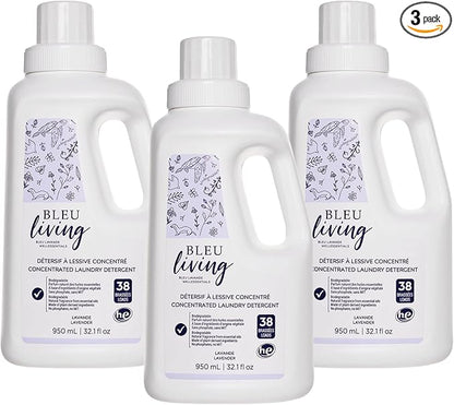 Bleu Lavande - 3 Pack Natural Liquid Laundry Detergent - Concentrated Detergent - Biodegradable - Pure Lavender Essential Oil - No Phosphates - No artificial fragrances - 3x 32.1 Fl Oz