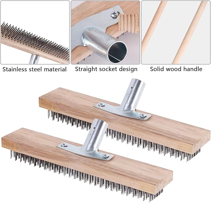 Steel Brooms, 2PCS 11.8" Wire Broom Brush with Robust Metal Holder, Wire Broom Head with Socket for Wooden Handle, Metal Broom Garden Broom for Household Kitchen Catering Commercial-Silver