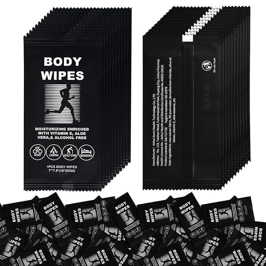 Body Wipes for Women and Men Individually Wrapped Face and Body Wipes, Bath Wipes for Adults No Rinse Personal Cleansing Wipes Travel, Bulk Deodorant for Homeless Shower Wipes for Camping Hiking (50)