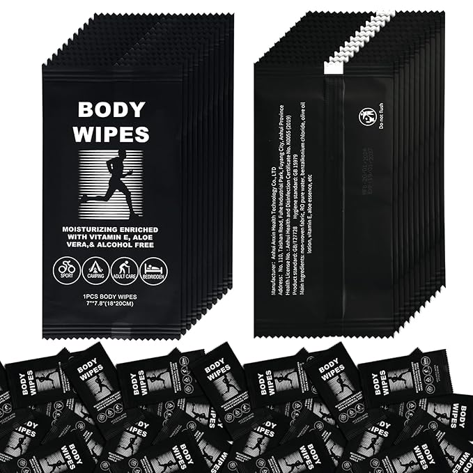 Body Wipes for Women and Men Individually Wrapped Face and Body Wipes, Bath Wipes for Adults No Rinse Personal Cleansing Wipes Travel, Bulk Deodorant for Homeless Shower Wipes for Camping Hiking (200)
