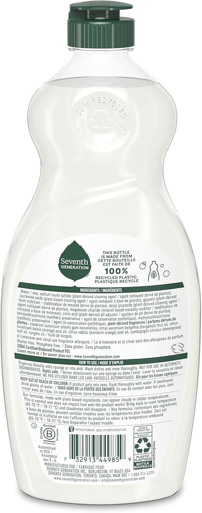 Seventh Generation Dish Liquid Soap Clementine Zest Lemongrass Dishwashing Soap Liquid Soap 19 oz