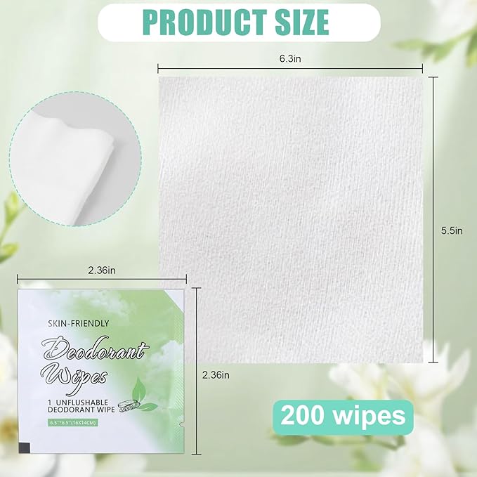 200 Pcs Deodorant Wipes Individually Wrapped Mini Deodorant Travel Size Wet Armpit Wipes Travel Deodorants Bulk for Women Men Homeless Personal Cleansing Wipe Butt Hands Face Underarm Sports(Cucumber)