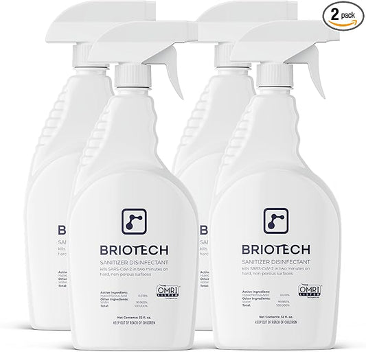 BRIOTECH Sanitizer Disinfectant Hypochlorous Spray, Kill 99.99% of Viruses & Bacteria, Gentle for Nursery & Play Rooms, Food Contact Surface Safe, 32 Fl Oz (Pack of 4)