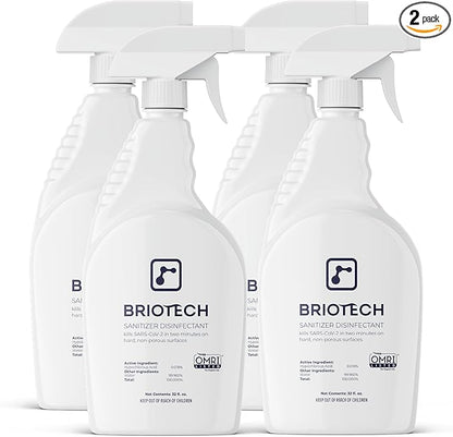 BRIOTECH Sanitizer Disinfectant Hypochlorous Spray, Kill 99.99% of Viruses & Bacteria, Gentle for Nursery & Play Rooms, Food Contact Surface Safe, 32 Fl Oz (Pack of 4)