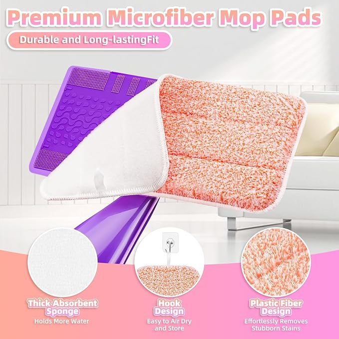 Wet Jet Pads Reusable Mop Pads Compatible with Swiffer, Microfiber Wet Jet Refill, Machine Washable Wet Pads Refill for Swiffer Wet Jet Mops, Multi-Surface Cleaning, 6 Pack