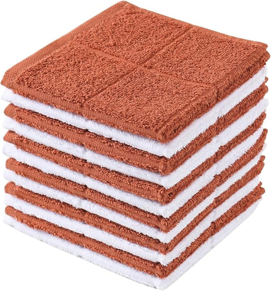 Glynniss Dishcloths Kitchen Highly Absorbent Dish Rags 100% Cotton Dish Cloths for Washing Dishes, Cleaning (Rust White, 11x11)