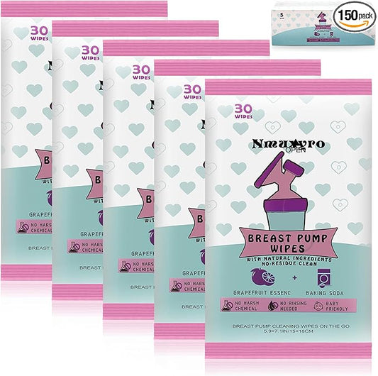 Breast Pump Wipes, 5 Packs Natural Pump Cleaning Wipes On The Go, Resealable Manual Pacifier Wipes Quick Clean Breastfeeding Supplies