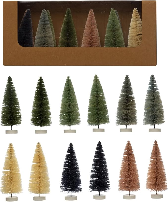 Creative Co-Op Sisal Bottle Brush Tree with Wood Base, Multicolor