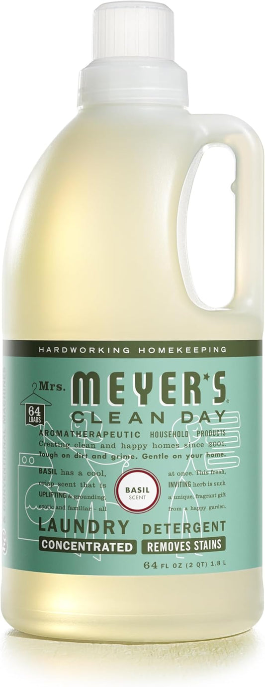 MRS. MEYER'S CLEAN DAY Liquid Laundry Detergent, Biodegradable Formula Infused with Essential Oils, Basil, 64 oz (64 Loads)