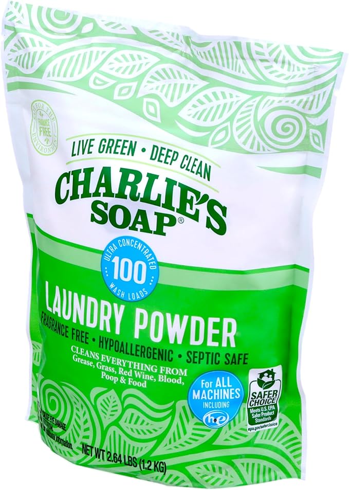 Charlie's Soap Laundry Powder (100 Loads, 2 Pack) Hypoallergenic Deep Cleaning Washing Detergent – Eco-Friendly, Safe, and Effective