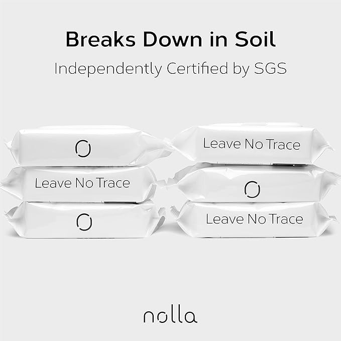 Nolla Flushable Wipes, 100% Plant-Based, Plastic-Free and Biodegradable - For Adults and Kids - Unscented + Soothing Aloe and Vitamin E 360 Count (6 Packs of 60)