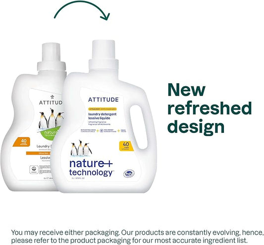 ATTITUDE Liquid Laundry Detergent, EWG Verified Laundry Soap, HE Compatible, Vegan and Plant Based Products, Cruelty-Free, Citrus Zest, 40 Loads, 67.6 Fl Oz