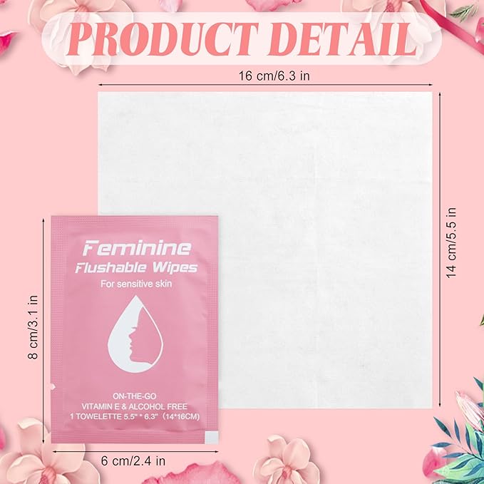 Feminine Wipes Individually Wrapped, Flushable Wipes Travel,Travel Wipes for Women,Feminine Care Wet Wipes Travel Size Vaginal Wipes for Adult, Girl and Homeless