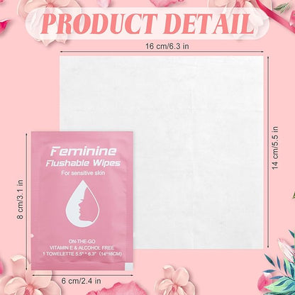 Feminine Wipes Individually Wrapped, Flushable Wipes Travel,Travel Wipes for Women,Feminine Care Wet Wipes Travel Size Vaginal Wipes for Adult, Girl and Homeless