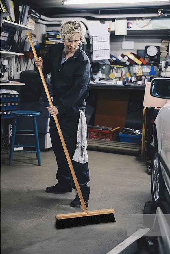 Black Indoor Push Broom Head – Heavy Duty Hardwood Block – Polypropylene Bristles – Deck Scrub Brush – Two Threaded Handle Holes for Better Assist (12")