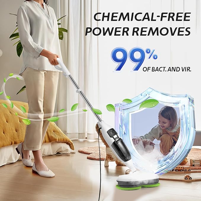 15 in 1 Steam Spin Mop Cleaner Machine with Handheld Unit for Cleaning Electric Steamer Mops for Hardwood Laminate Floor, Grout Tile, Car 120V