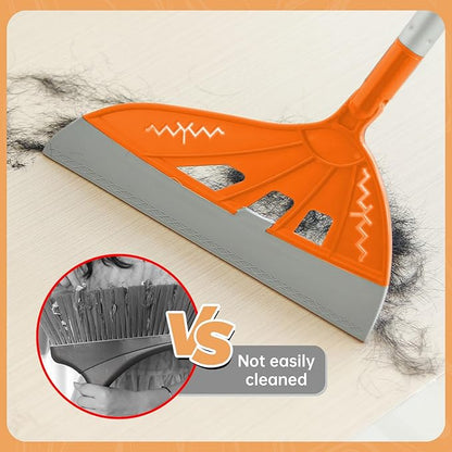Magic Air Broom Household Silicone Broom for Floor Cleaning, Multifunctional Floor Squeegee with 60’’ Aluminum Adjustable Handle, Pet Hair for Glass, Fine Dust, Hair, Liquids (Orange)