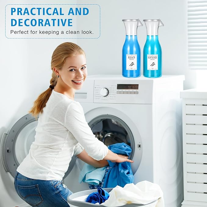 Layhit Laundry Detergent Dispenser 40oz Fabric Softener Dispenser, Liquid Laundry Detergent Container, Laundry Detergent Organizer for Laundry Room Organization with 3 Labels, 3 Pack (White)
