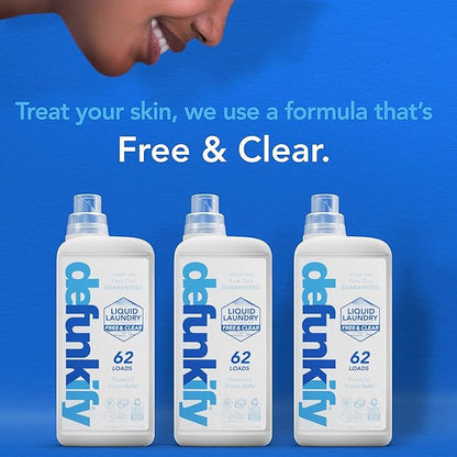 Laundry Detergent 62 Load/37.7 FlOz (2-Pack). 'Free & Clear' Liquid Laundry Detergent- Sensitive Skin. 'ProvenSafe' Laundry Soap Washing Detergent w/Odor & Stain Remover for Activewear & All Fabrics