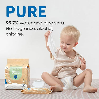 ECO BOOM bamboo Baby Wipes | natural | 100% Plant-Based | Unscented & Hypoallergenic for Sensitive Skin | 99% Water | 16 Pack, 960 Count Bulk Buy
