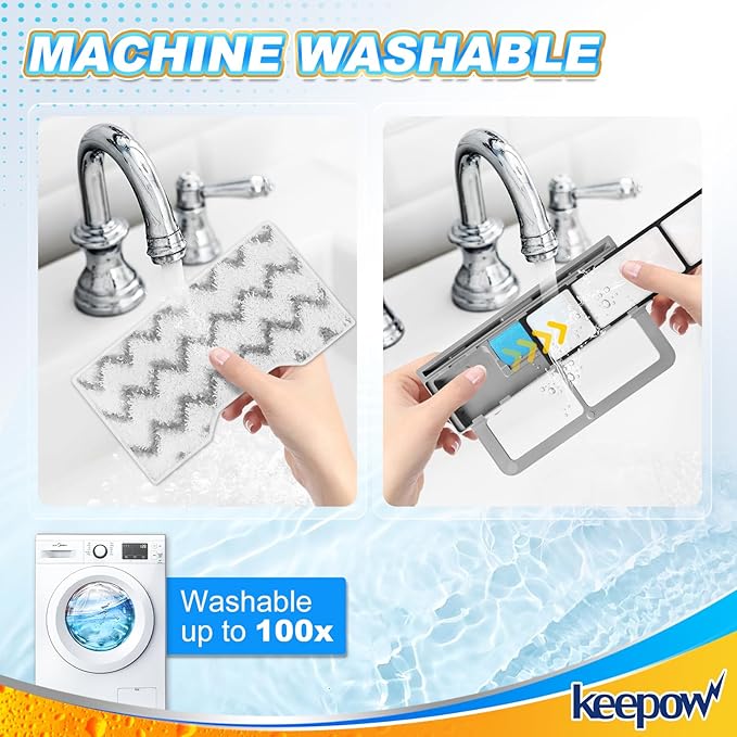 KEEPOW Reusable Mop Replacement Pads Compatible with Shark Vacmop VM252 VM200P12 VM252P10 VC205 VM190 VM200 QM250 VM250, Washable Microfiber Mop Vac Pads Refills with Upgraded Design(1+2+4 Pads)