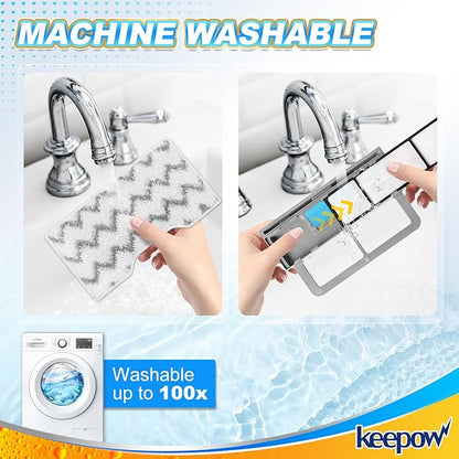 KEEPOW Reusable Mop Replacement Pads Compatible with Shark Vacmop VM252 VM200P12 VM252P10 VC205 VM190 VM200 QM250 VM250, Washable Microfiber Mop Vac Pads Refills with Upgraded Design(1+2+4 Pads)