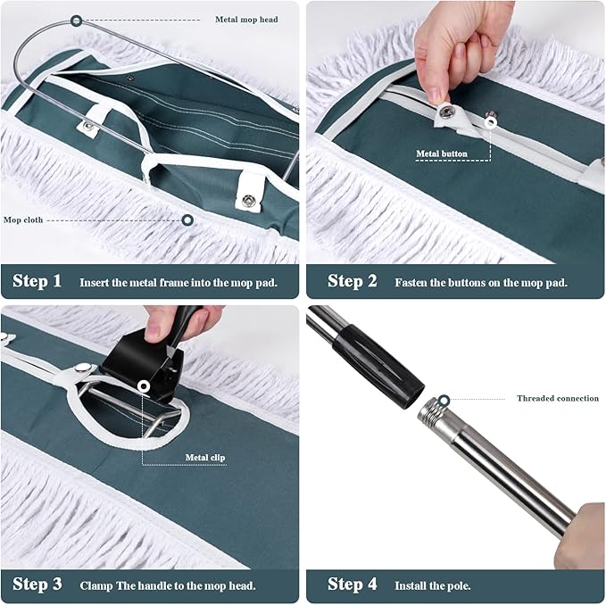 Masthome 42" Large Industrial Mop with 2 Reusable Mop Pads,Commercial Microfiber Mop & Long Handle Lightweight 180 Degree Rotating Broom Set with Squeegee Broom for Floor