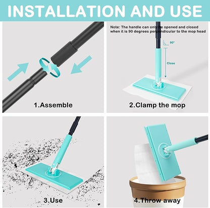 KeFanta Sweeper Mops for Floor Cleaning, 2-in-1 Mops Kit Compatible with Swiffer Pads, Disposable Dust Mop with 20 Dry Cloths, 1 Washable Microfiber Cloth for Hardwood Kitchen Bathroom Pet Hair