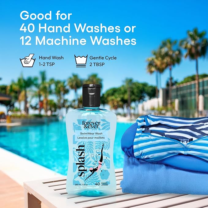 Splash All Natural Laundry Detergent Liquid, Delicate Laundry Detergent with No Residue, Chlorine Remover for Swimsuits, High Efficiency (HE) Compatible, Gentle Chlorine Neutralizer, 280ml, Pack of 3