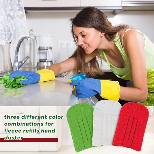 Zubebe 12 Pcs Heavy Duty Duster Refill Reusable Fleece Duster Refills Multi Surface Washable Cleaning Pads for Home, Blinds, Fans, Corners, Furniture (Red,White,Green)