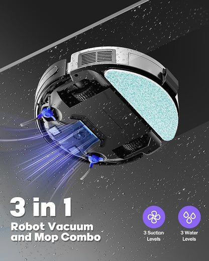 V3 2 in 1 Robot Vacuum and Mop Combo，5000Pa Suction, Works with 2.4G WiFi/Alexa/App/Remote Control, Schedule Cleaning, Automatic Self-Charging, Ideal for Pet Hair, Hard Floor and Carpet