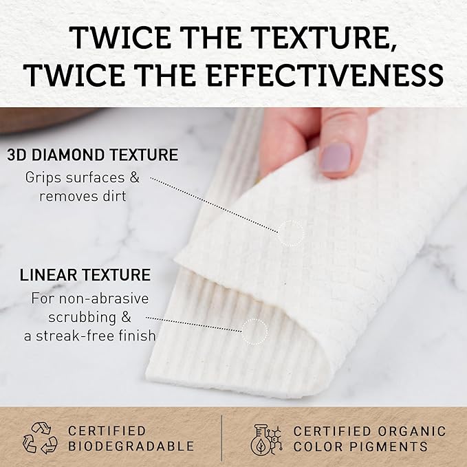 Nordhus Design Swedish Dishcloths, White 10-Pack, Reusable, Washable Cellulose Cotton Kitchen Cloths - Replace Paper Towels, Wipes, Sponges, Dish Rags