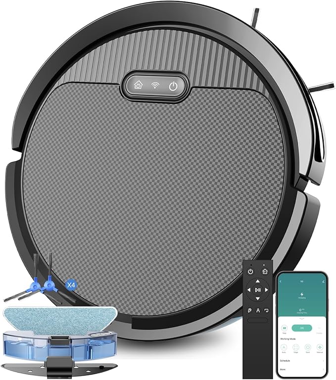 V3 3 in 1 Robot Vacuum and Mop with 5000Pa Suction Power, Works with 2.4GWifi/ Alexa/App/, Self-Charging Vacuum Cleaner, Tangle-Free, Ideal for Pet Hair,Carpet and Hard Floor